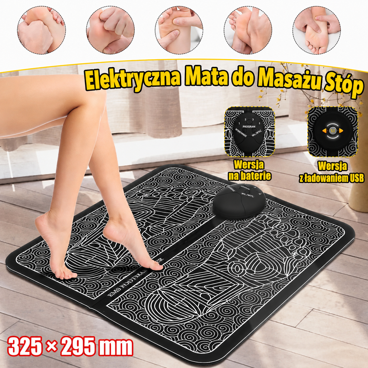 Elektryczna Mata Masująca EMS do Stóp – Składany Masażer z Elektrostymulacją Mięśni