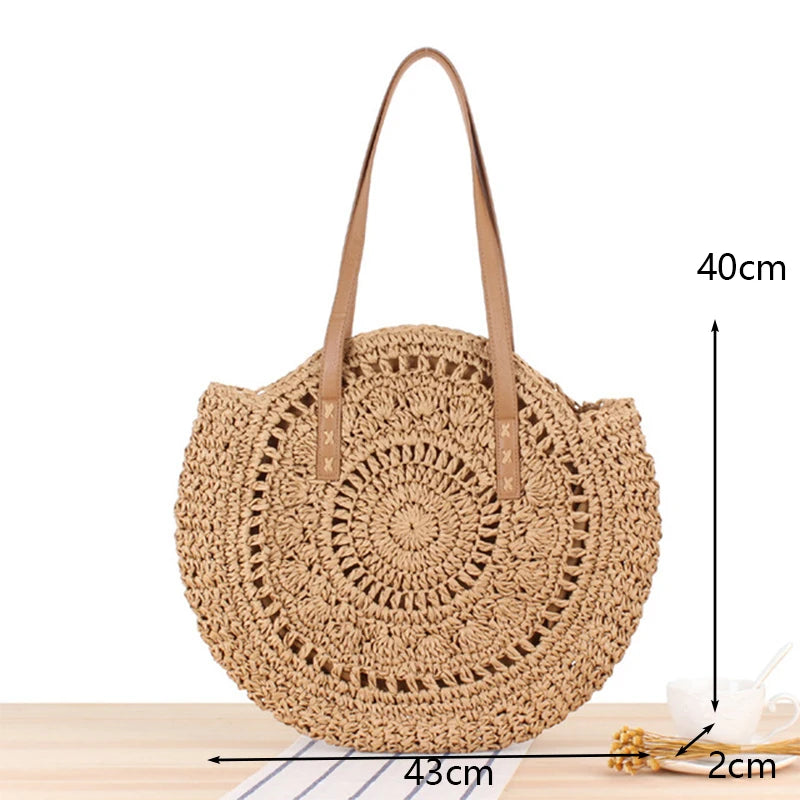 Okrągła Torebka Plażowa – Rattanowa, Pleciona, Boho