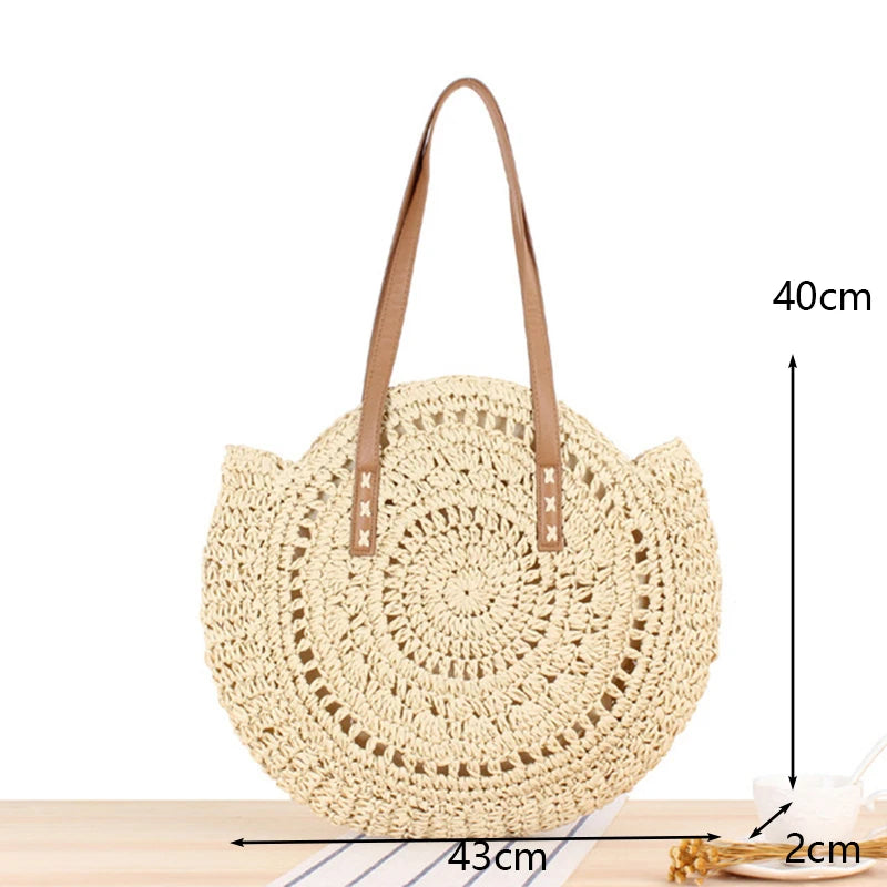 Okrągła Torebka Plażowa – Rattanowa, Pleciona, Boho