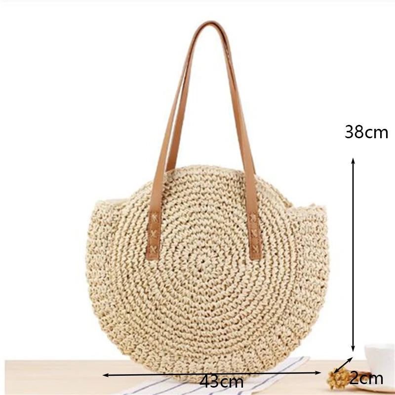Okrągła Torebka Plażowa – Rattanowa, Pleciona, Boho