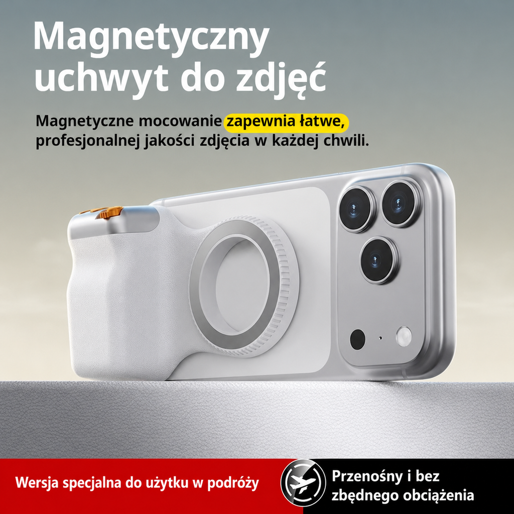 Magnetyczny uchwyt do telefonu w stylu DSLR – kompatybilny z iPhone i Android, ergonomiczny uchwyt, lekka konstrukcja