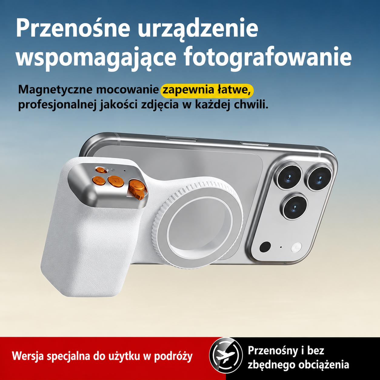 Magnetyczny uchwyt do telefonu w stylu DSLR – kompatybilny z iPhone i Android, ergonomiczny uchwyt, lekka konstrukcja