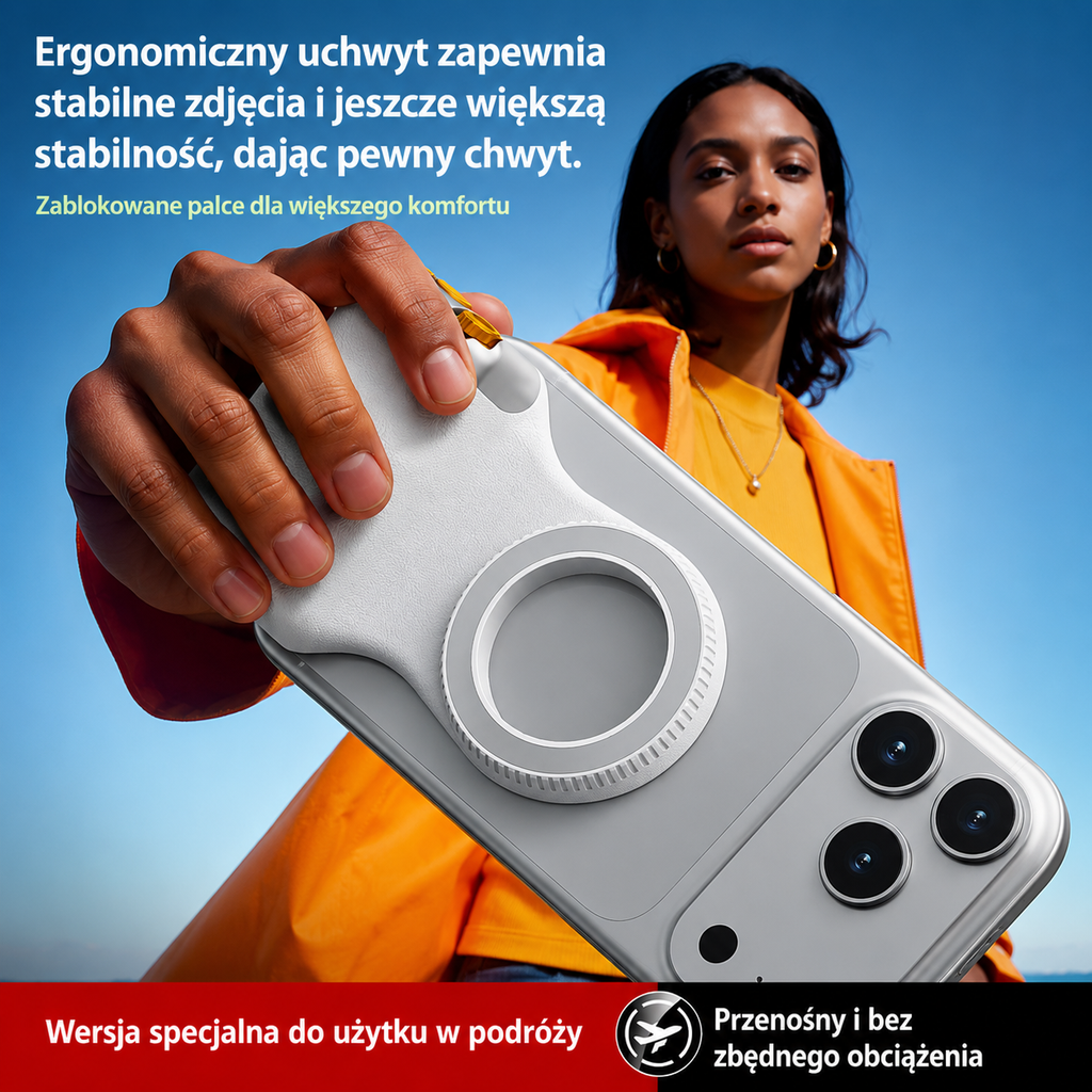 Magnetyczny uchwyt do telefonu w stylu DSLR – kompatybilny z iPhone i Android, ergonomiczny uchwyt, lekka konstrukcja