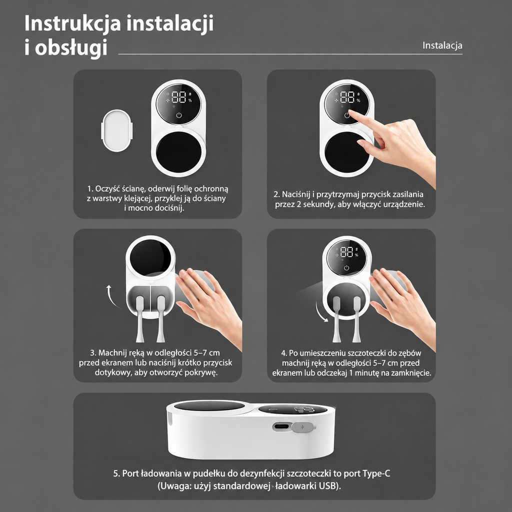 Miniaturowy Przenośny Sterylizator UV do Szczoteczek Zębowych z Ładowaniem USB i Wyświetlaczem LED