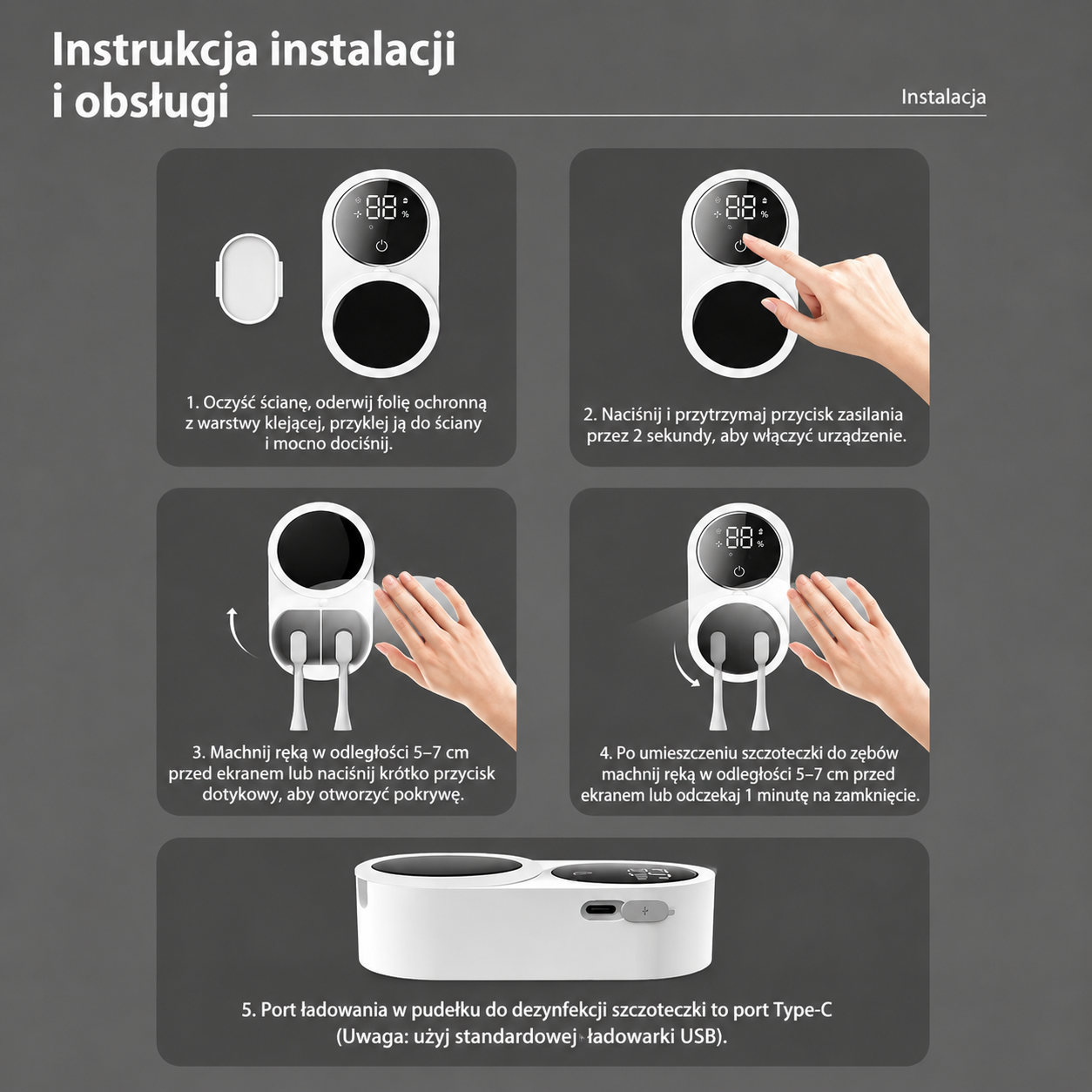 Miniaturowy Przenośny Sterylizator UV do Szczoteczek Zębowych z Ładowaniem USB i Wyświetlaczem LED