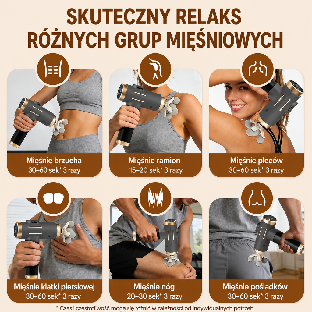 Elektryczny Pistolet Masujący 11w1 – 99 Poziomów Intensywności, Wibracje Wysokiej Częstotliwości, Masaż Mięśni Całego Ciała