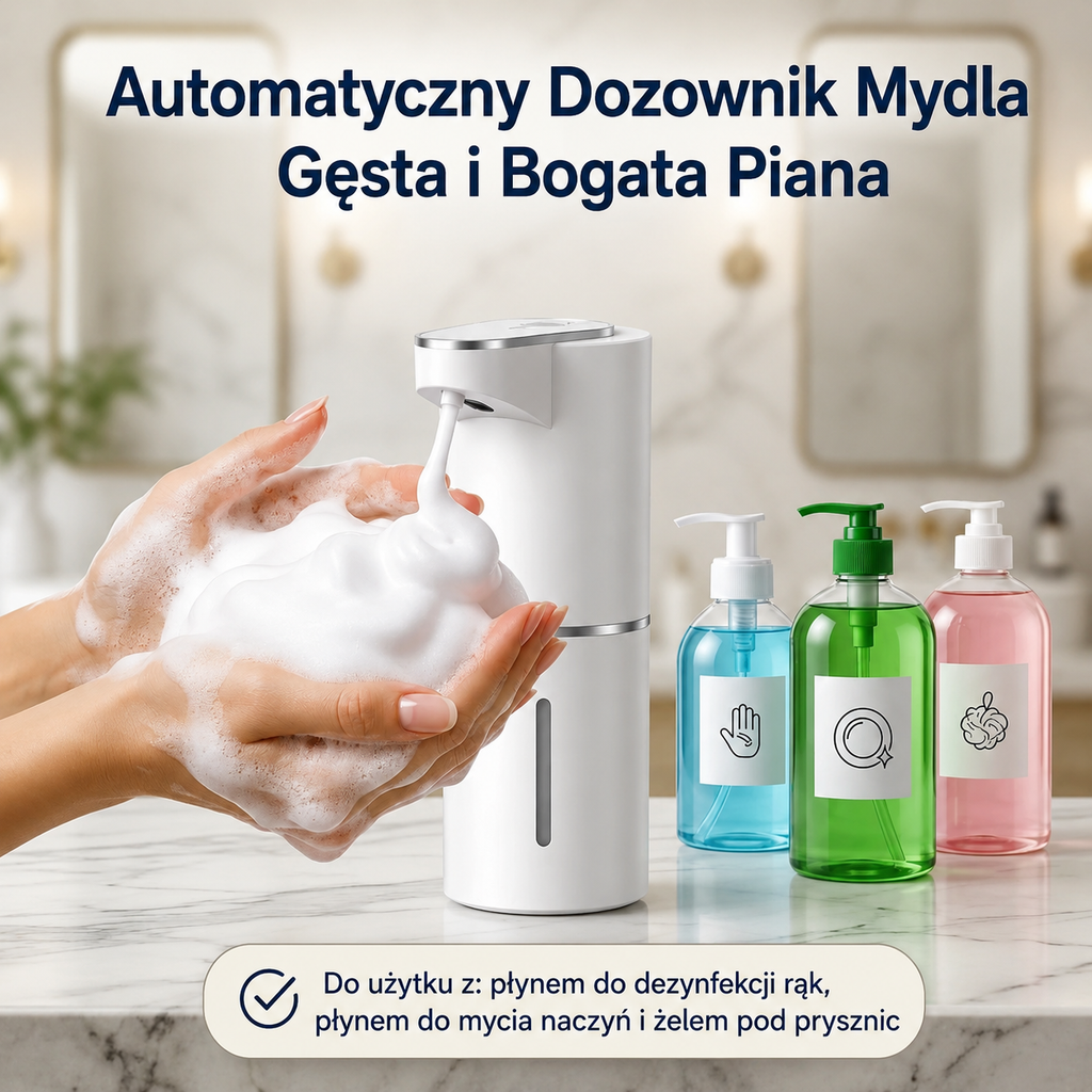 Automatyczny Dozownik Mydła w Pianie – Bezdotykowy, Ładowany USB