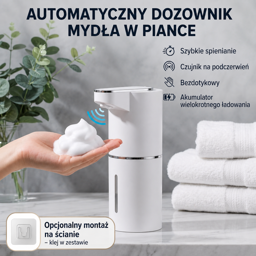 Automatyczny Dozownik Mydła w Pianie – Bezdotykowy, Ładowany USB