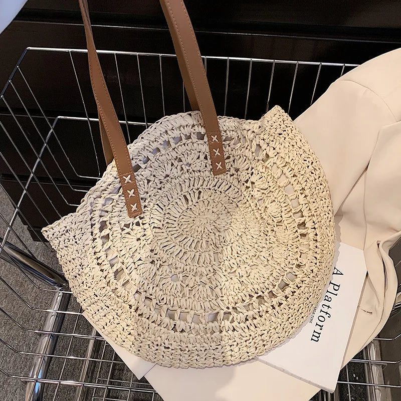 Okrągła Torebka Plażowa – Rattanowa, Pleciona, Boho