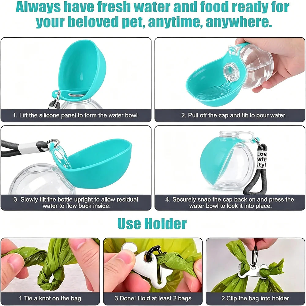 2-in-1 Portable Dog Water Bottle for Small Dogs - Leak-Proof & Compact Dog Travel Water Bottle -Plastic Bottle & Silicon