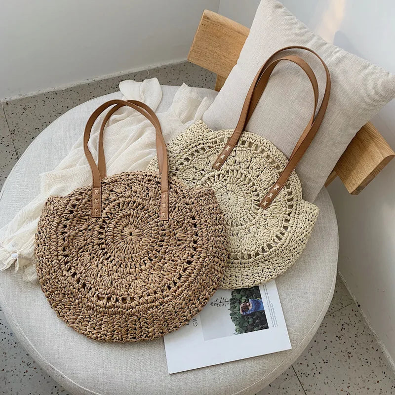 Okrągła Torebka Plażowa – Rattanowa, Pleciona, Boho