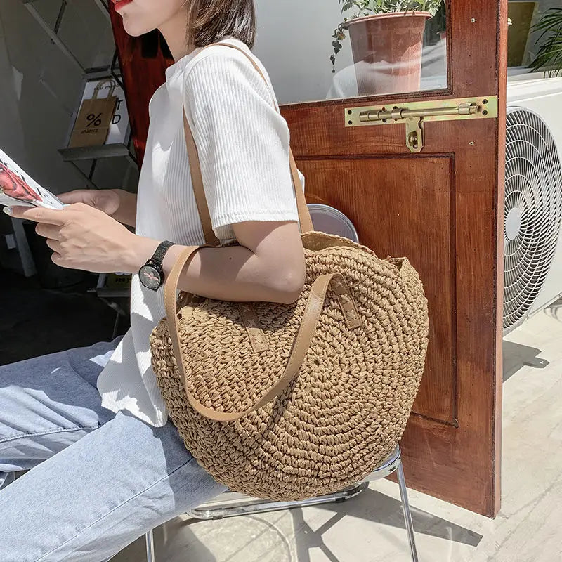 Okrągła Torebka Plażowa – Rattanowa, Pleciona, Boho