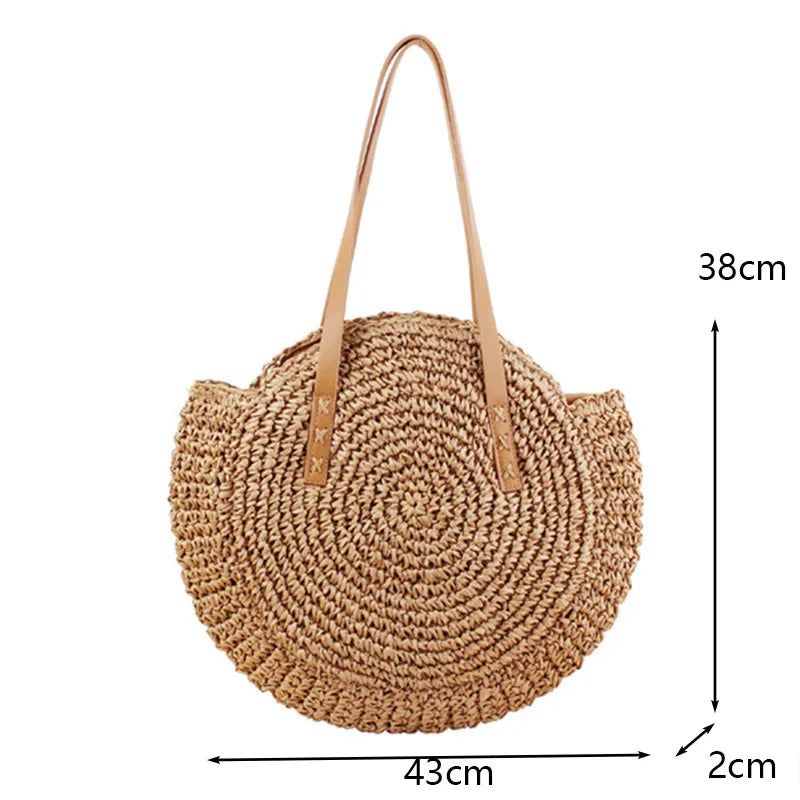 Okrągła Torebka Plażowa – Rattanowa, Pleciona, Boho
